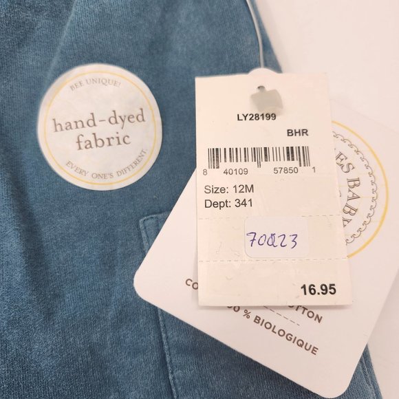 Burt's Bees Baby Boys' Organic Cotton French Terry Acid Wash Pants Blue 12M NWT - Picture 6 of 6